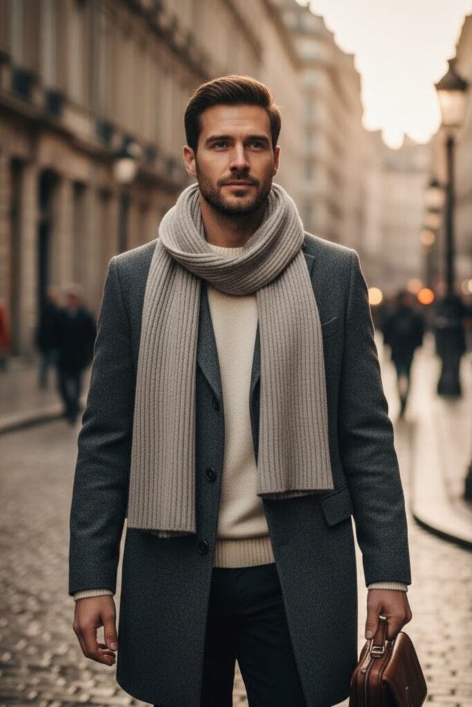 1. Classic Wool Scarf with Overcoat