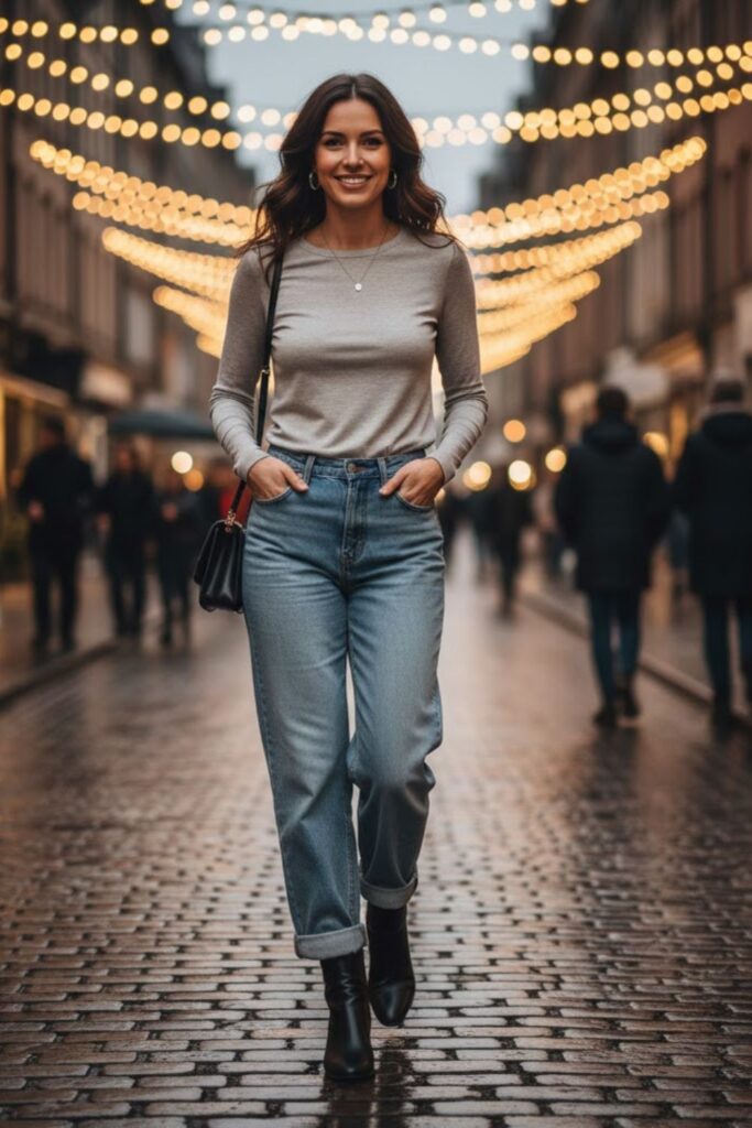 1. Fitted Tee and Wide Leg Jeans