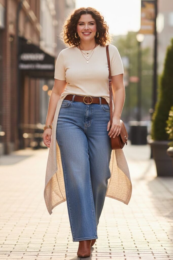1. High-Waist Wide Leg Jeans with a Fitted Tee