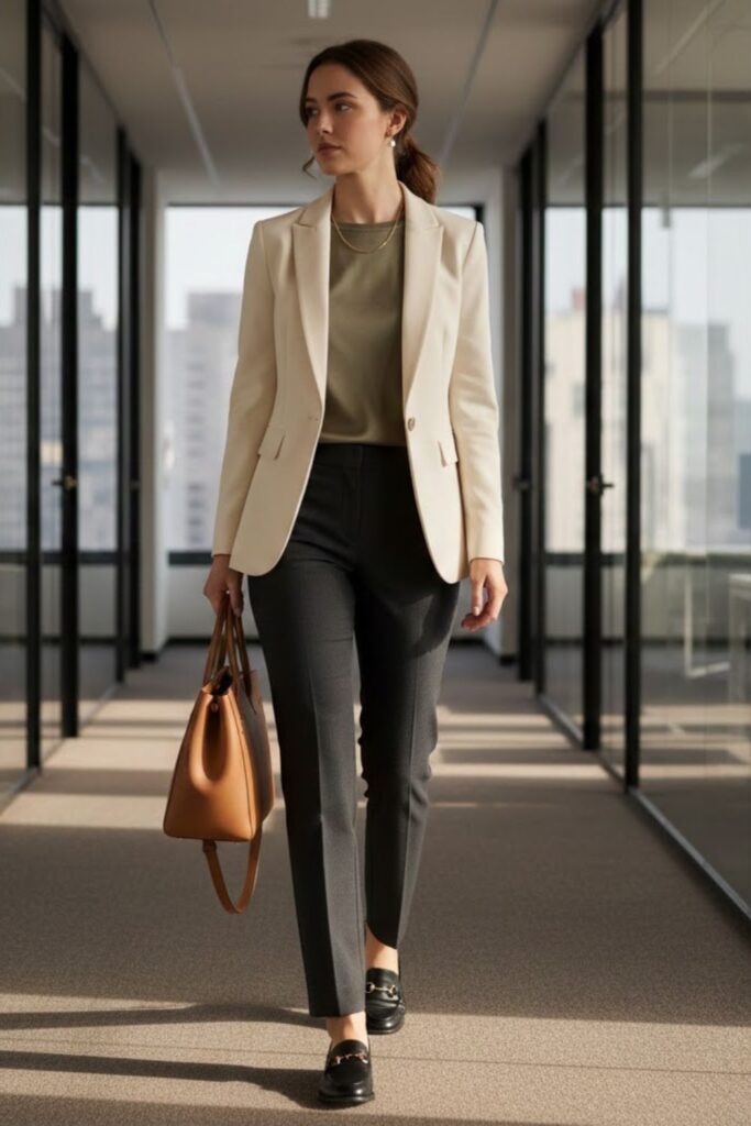 1. Power Blazer with Fitted Pencil Skirt and Pumps