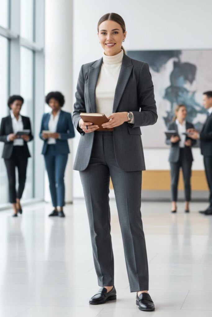 1. Tailored Blazer with Straight-Leg Trousers and Loafers