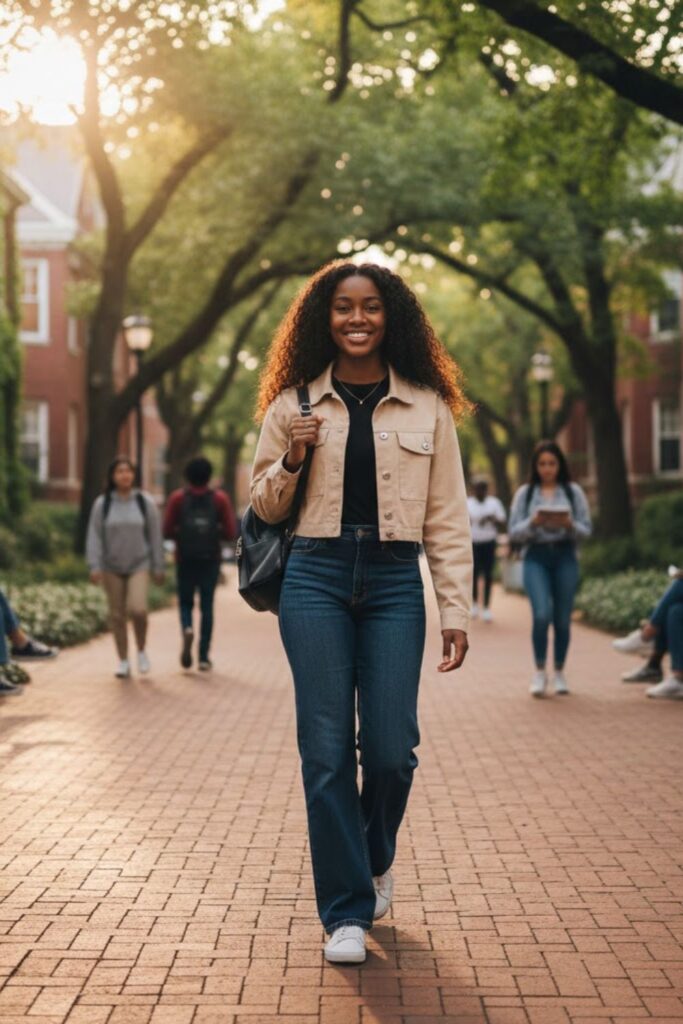 10. Cropped Jacket with High-Waist Jeans
