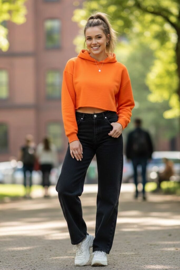 11. Black Wide Leg Jeans With Cropped Hoodie