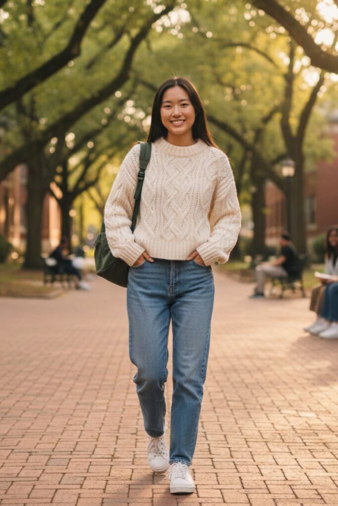 11. Knit Sweater with Relaxed Jeans