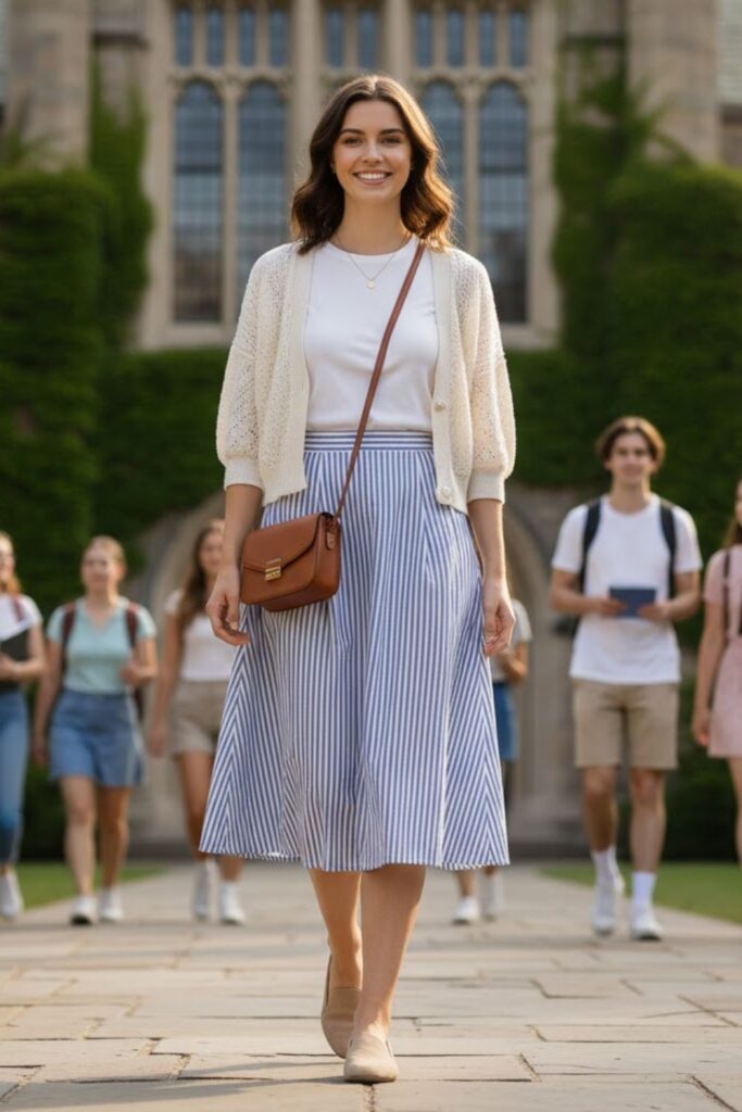 11. Lightweight Cardigan with Top and Skirt
