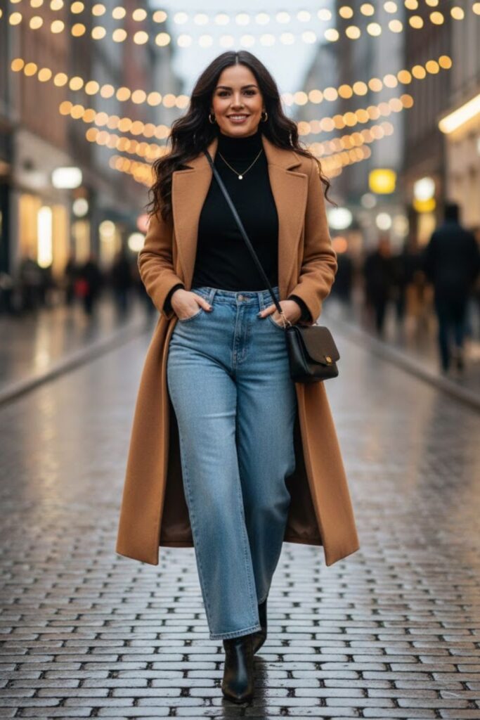 11. Longline Coat and Wide Leg Jeans