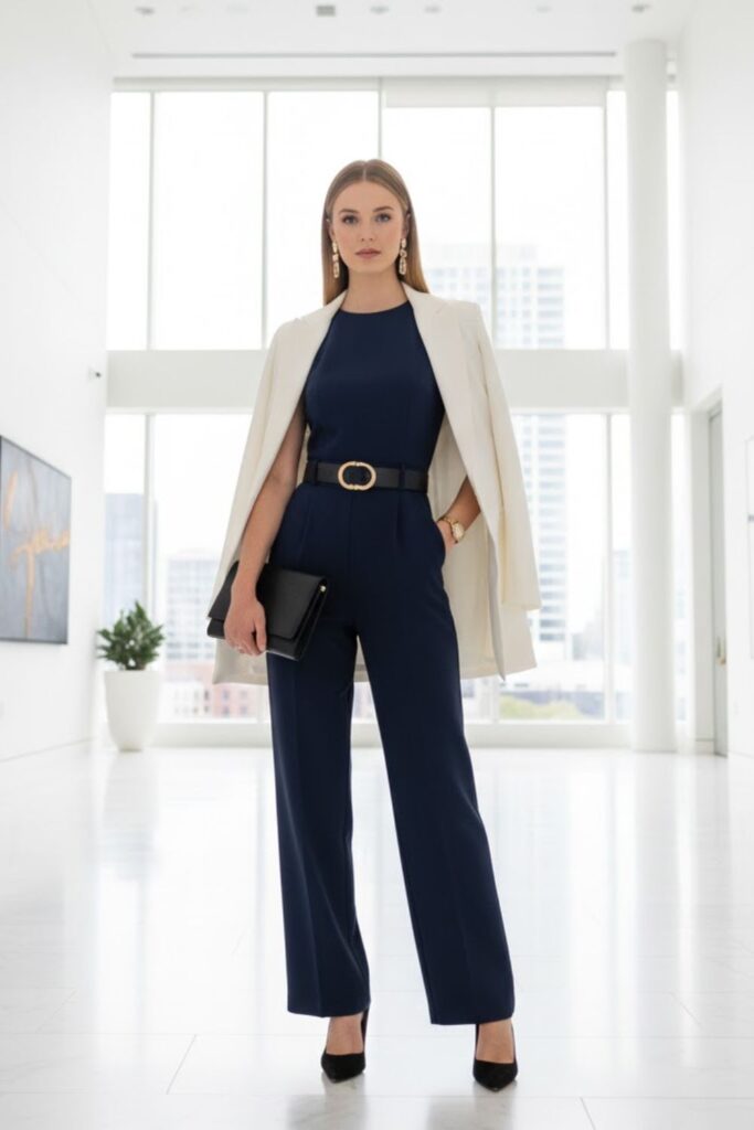 11. Tailored Jumpsuit with Statement Accessories
