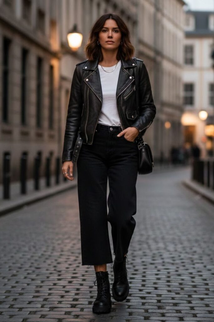 12. Edgy Details With a Leather Jacket