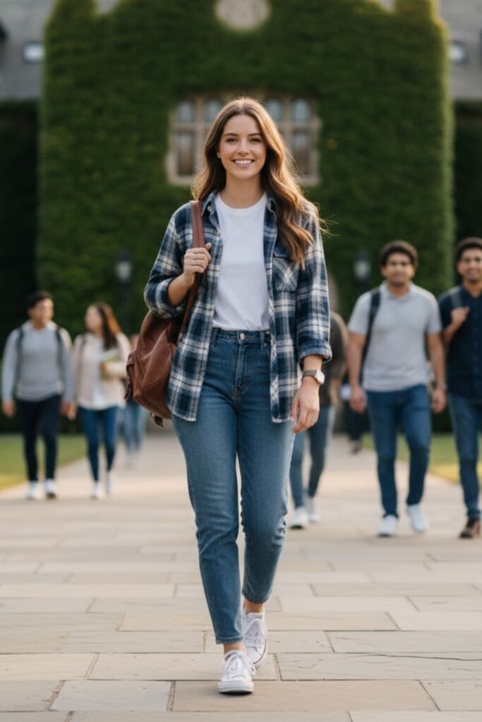 12. Flannel Shirt with Tee and Jeans