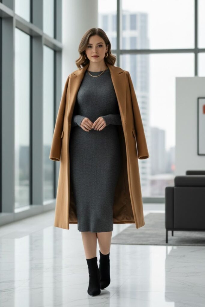 12. Knit Dress with Structured Coat