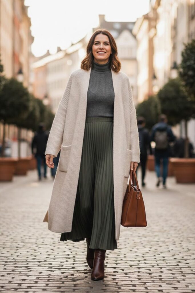 12. Maxi Skirt with Knit Cardigan