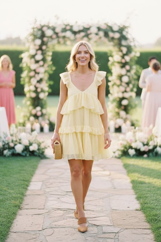 12. Ruffled Dress With Low Heels