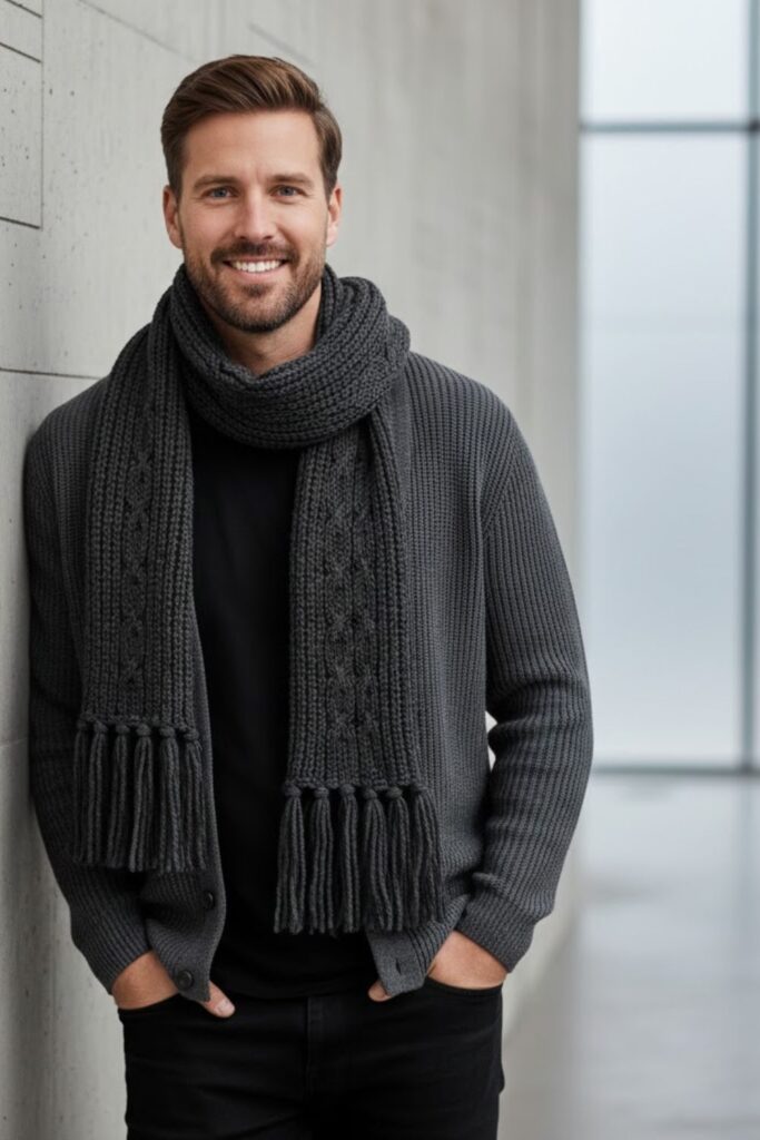 12. Textured Scarf with Minimal Outfit