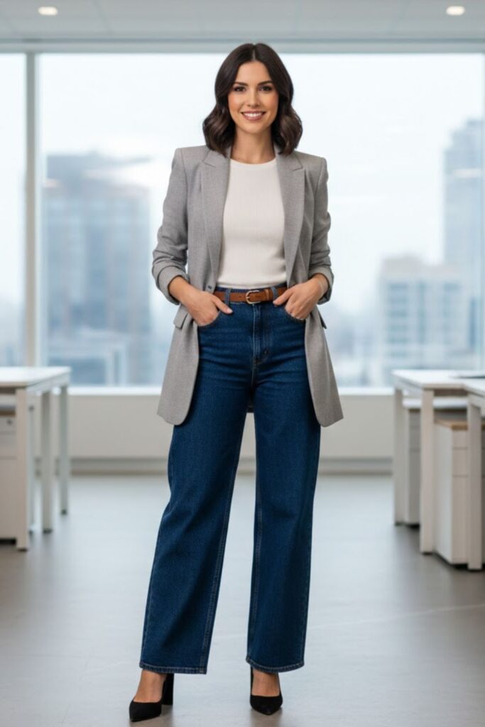 12. Wide Leg Jeans With Longline Blazer