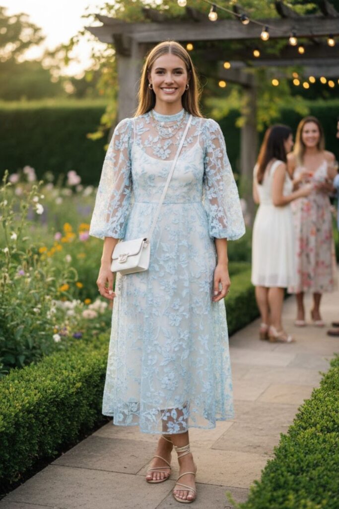 13. Sheer Overlay Dress with Flat Sandals