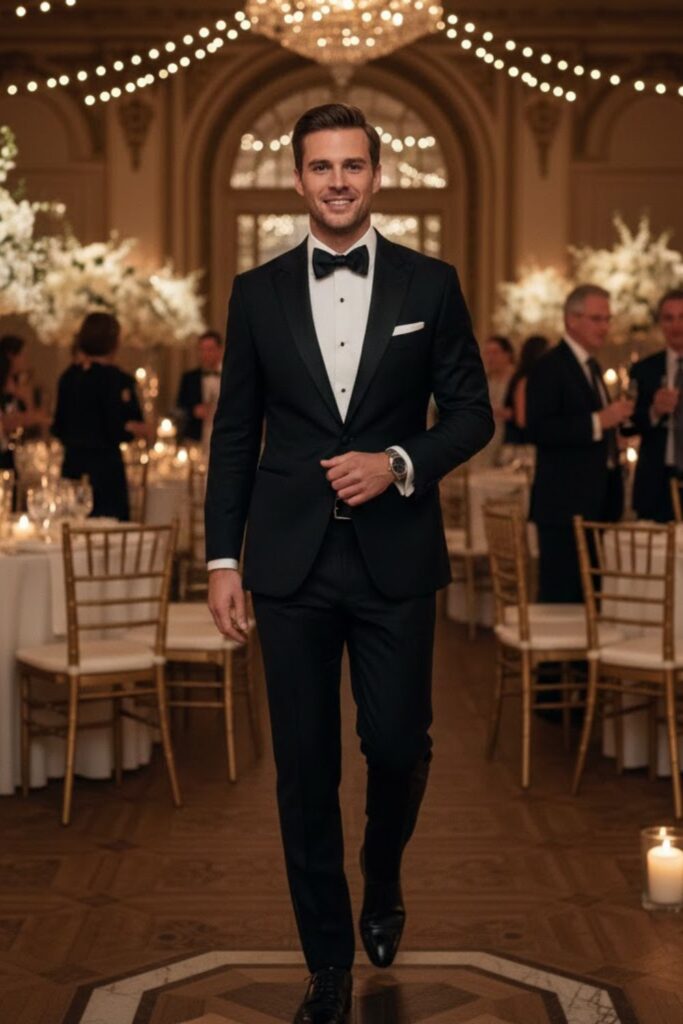 14. Black Suit With Textured Shirt