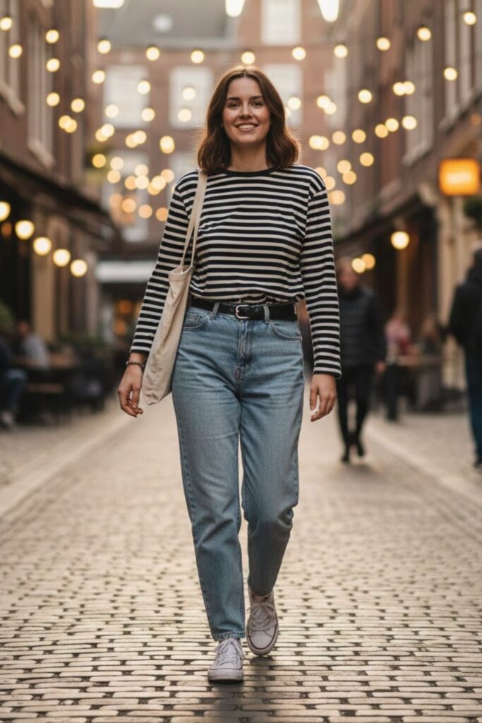 14. Retro Inspired With Striped Top