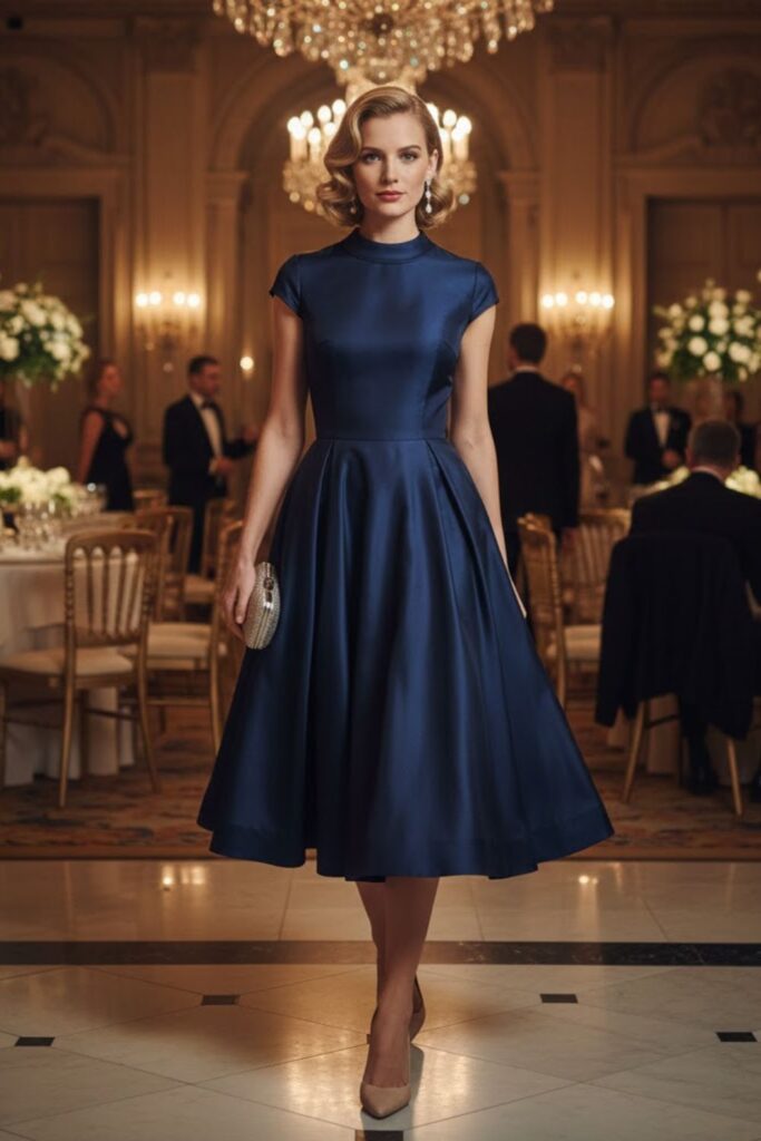 14. Tea-Length Dress With Classic Pumps