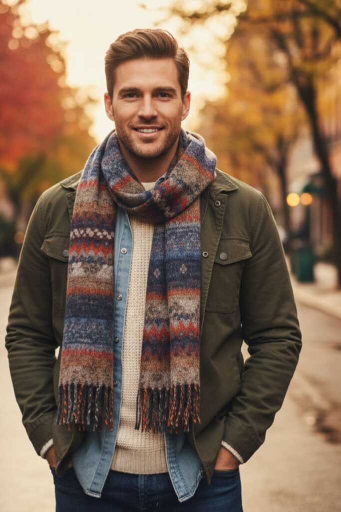 15. Layered Fall Outfit with Scarf