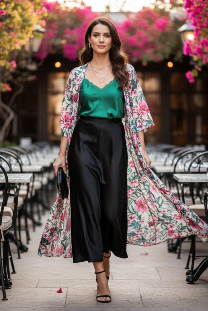 15. Maxi Skirt with Camisole and Kimono