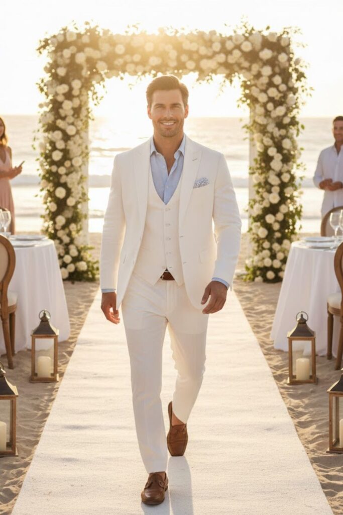 16. Summer White Suit With Light Shirt
