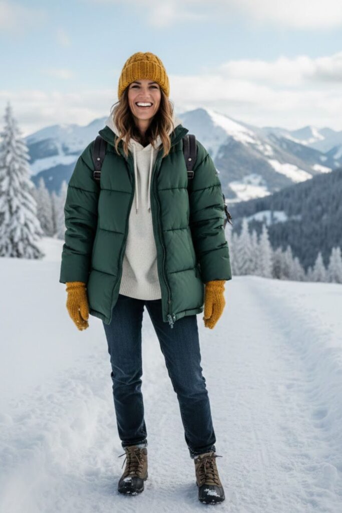 18. Hoodie Layered Under Puffer Jacket