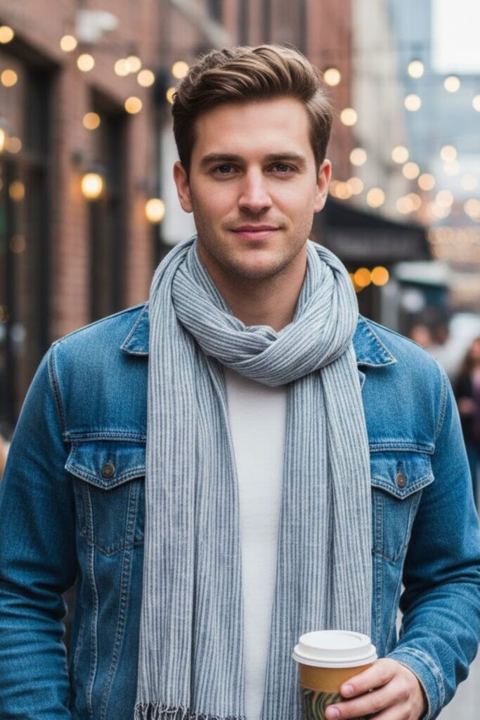 2. Casual Scarf with Denim Jacket