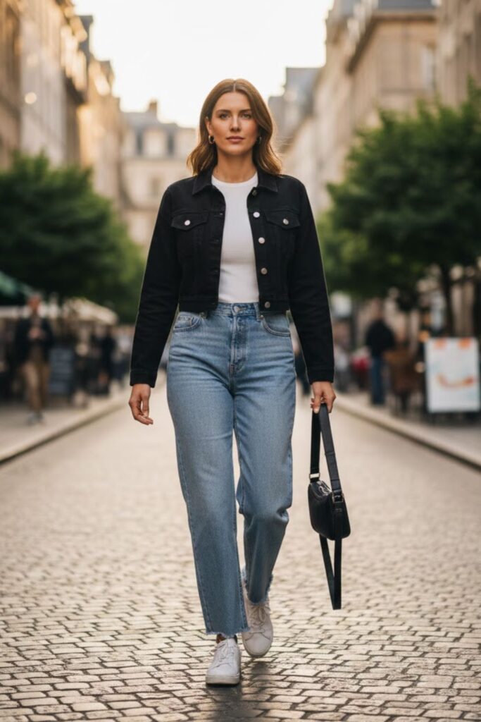 2. Cropped Jacket Casual Look