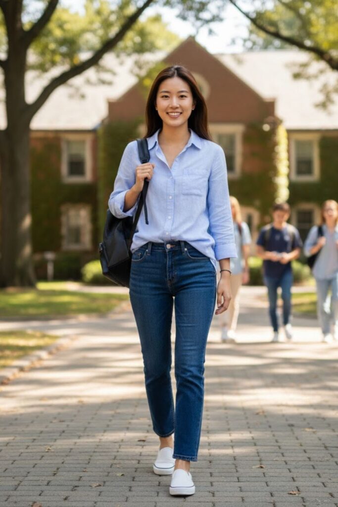 3. Button-Down Shirt with Jeans and Casual Shoes
