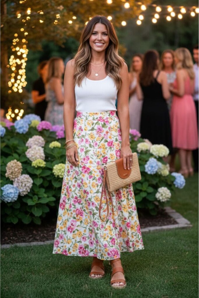 3. Floral Maxi Skirt with Solid Tank Top