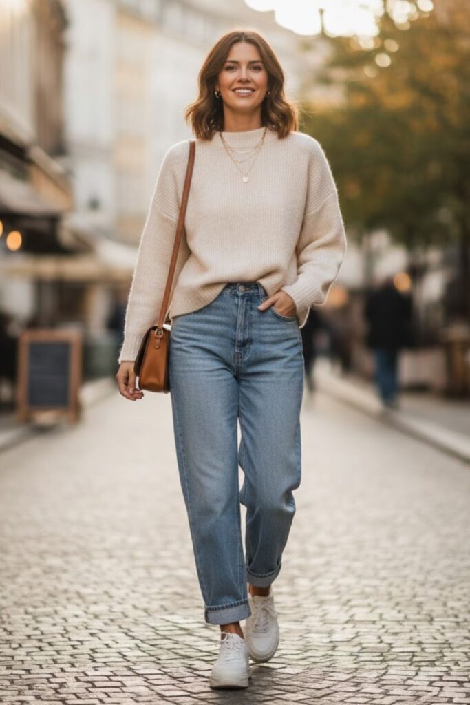 3. Relaxed Sweater and Wide Leg Jeans