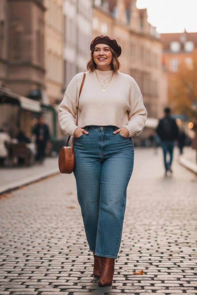 3. Wide Leg Jeans with Cropped Knit Sweater