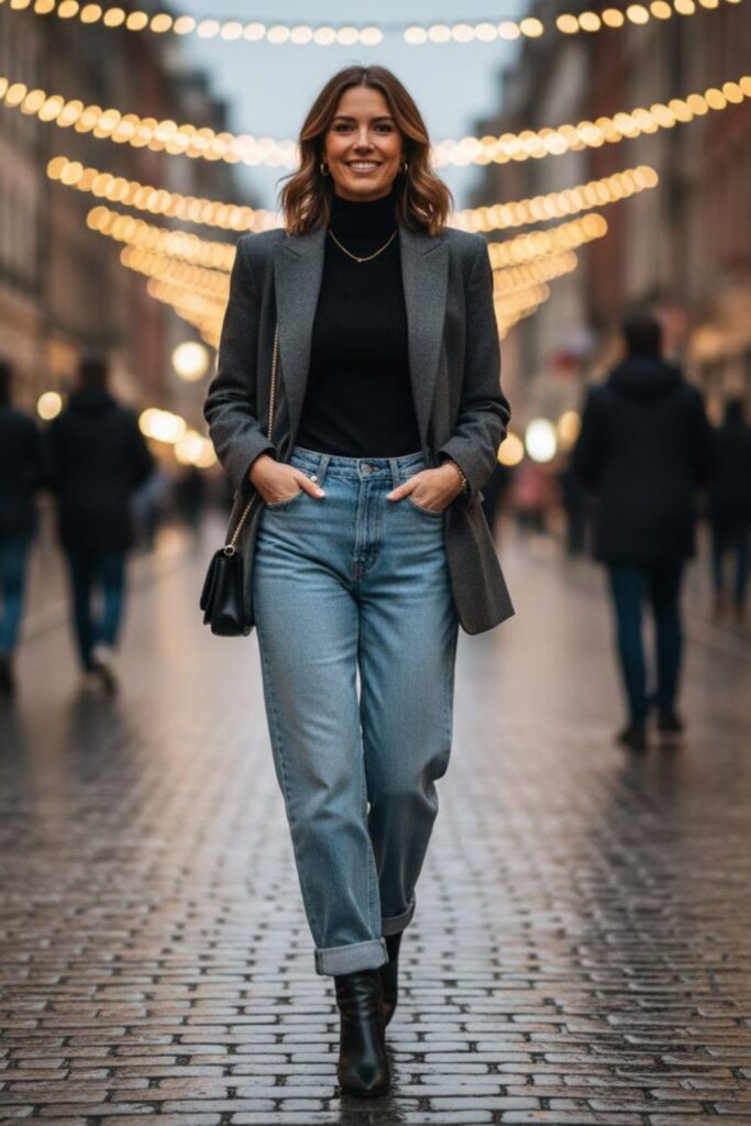 4. Blazer and Wide Leg Jeans Combo