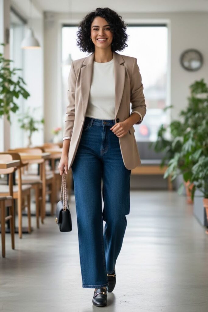 4. Blue Wide Leg Jeans With a Tailored Blazer