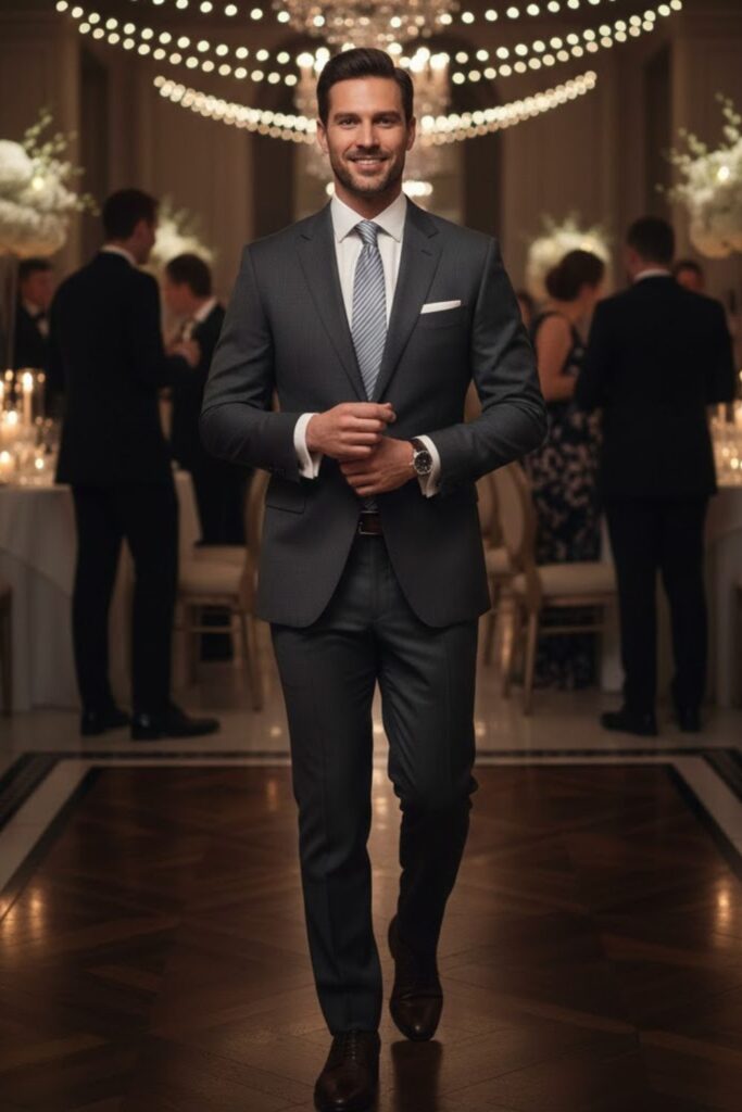 4. Charcoal Suit With Patterned Tie