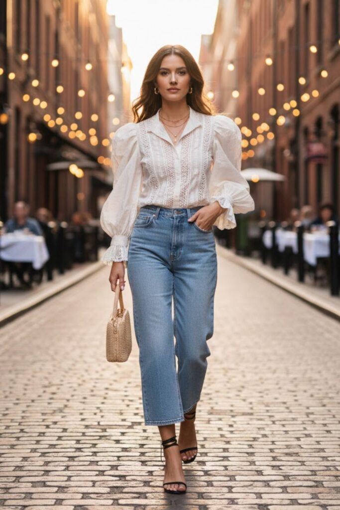 4. Feminine Flair With a Romantic Blouse