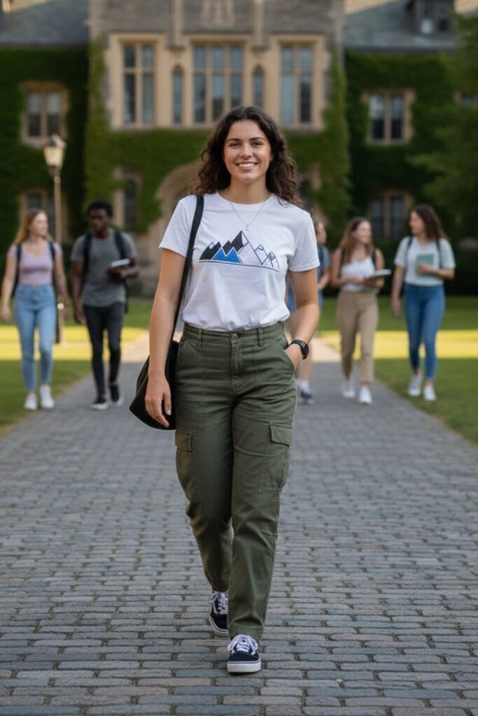 4. Graphic Tee with Cargo Pants and Sneakers