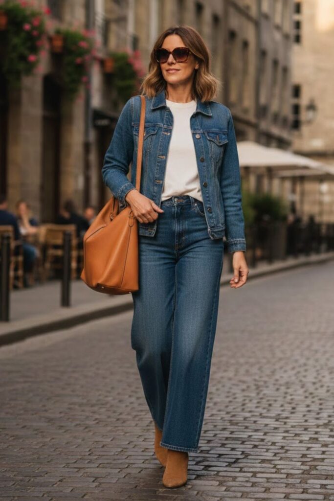 4. High Rise Wide Leg Jeans With a Denim Jacket