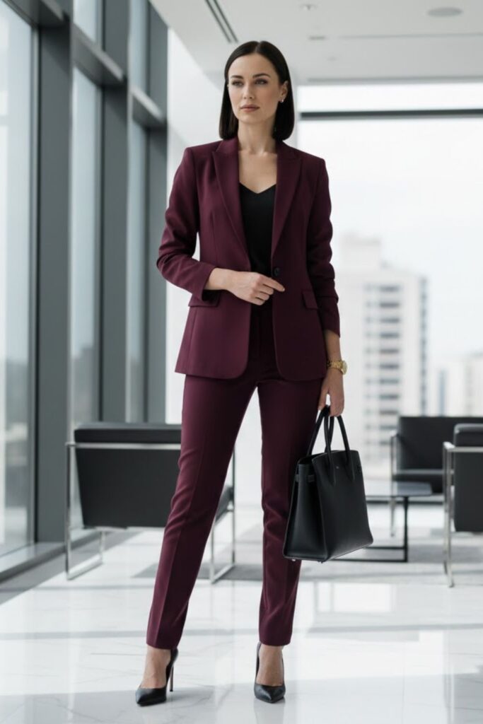 4. Monochrome Suit with Sleek Heels
