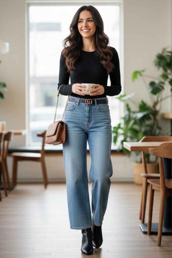 5. High Rise Wide Leg Jeans With a Bodysuit