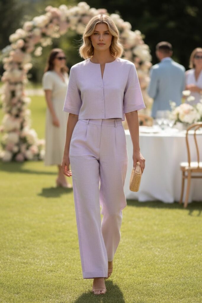 5. Linen Two-Piece Set With Heeled Sandals
