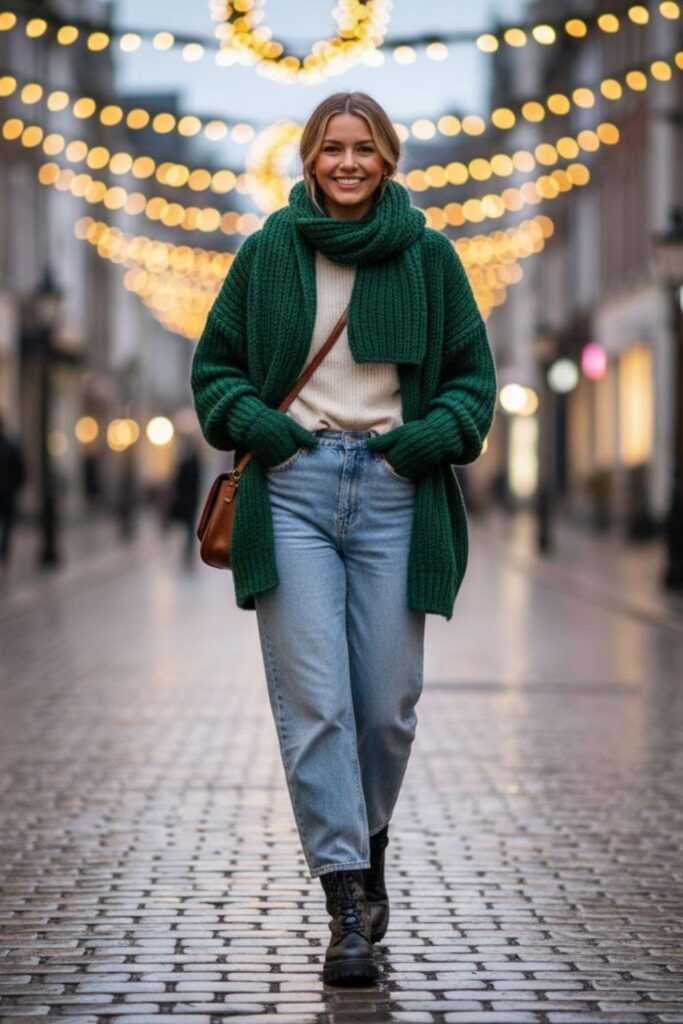 5. Oversized Cardigan and Winter Boots