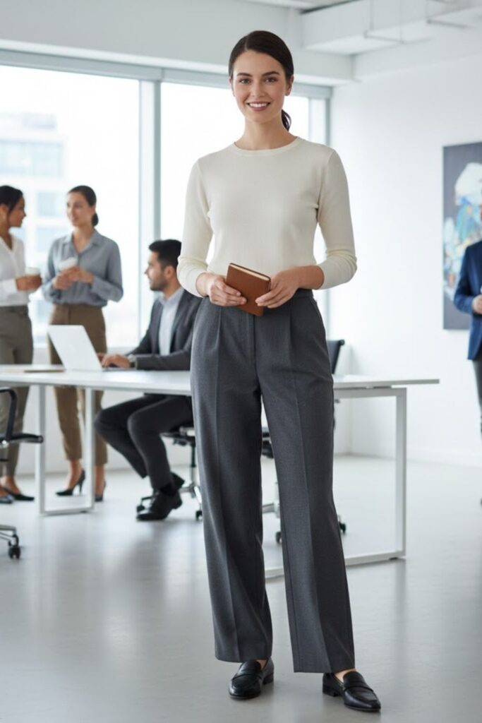 5. Wide-Leg Trousers with Fitted Top