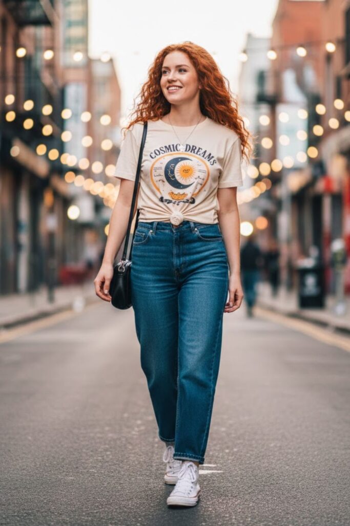 6. Blue Wide Leg Jeans With a Graphic T-Shirt