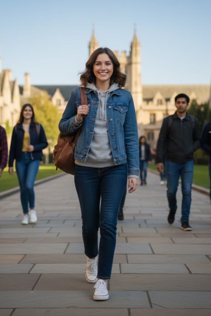 6. Denim Jacket with Hoodie and Jeans