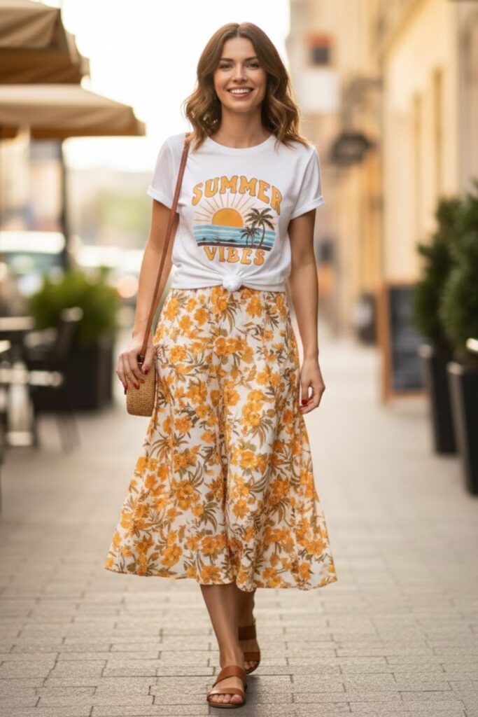 7. Graphic Tee with Lightweight Skirt