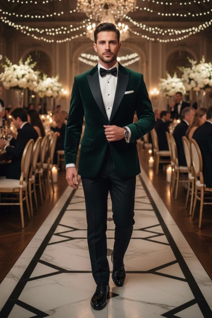 7. Velvet Dinner Jacket With Black Trousers