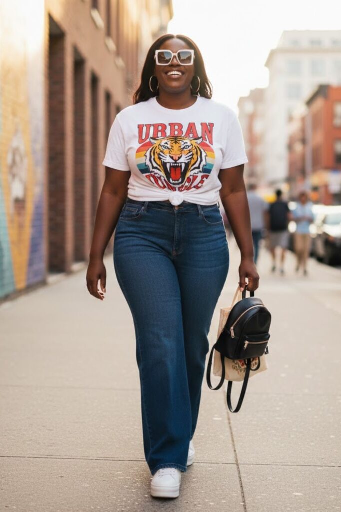 7. Wide Leg Jeans with a Graphic Tee
