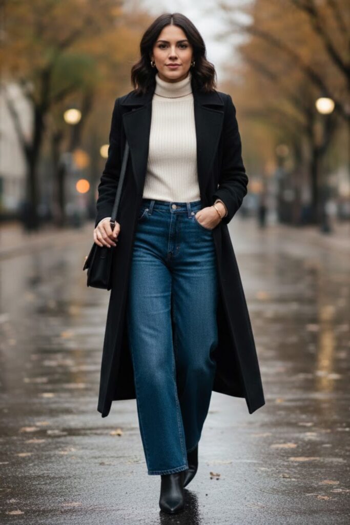 8. High Rise Wide Leg Jeans With a Turtleneck