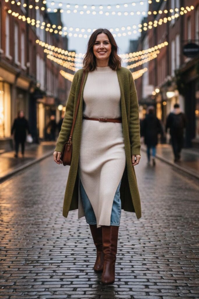 8. Knit Dress and Denim Combo